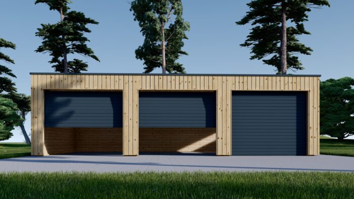 Dreifachgarage mit Flachdach (34mm + Holzverschalung), 9x6m, 54m²