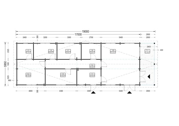 Blockbohlenhaus BIRGIT (66mm), 6x19m, 114m²