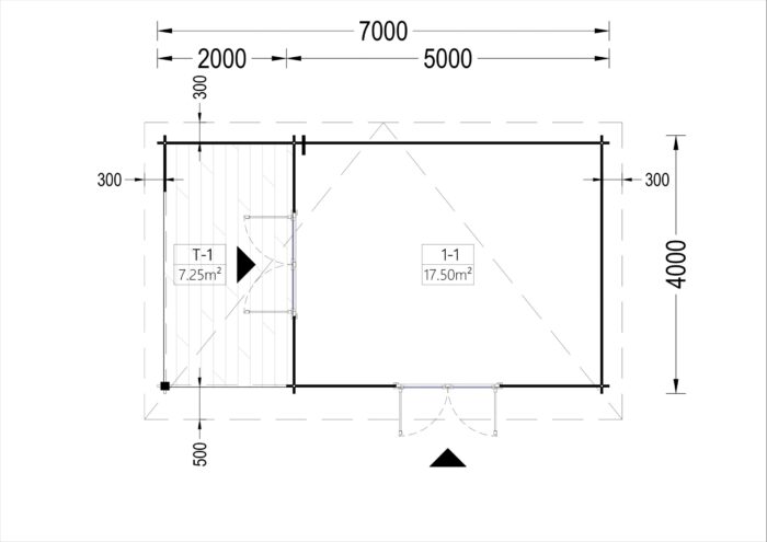 Premium Gartenhaus KARL (34mm) 5x4m, 20m² + 8m² Terrasse