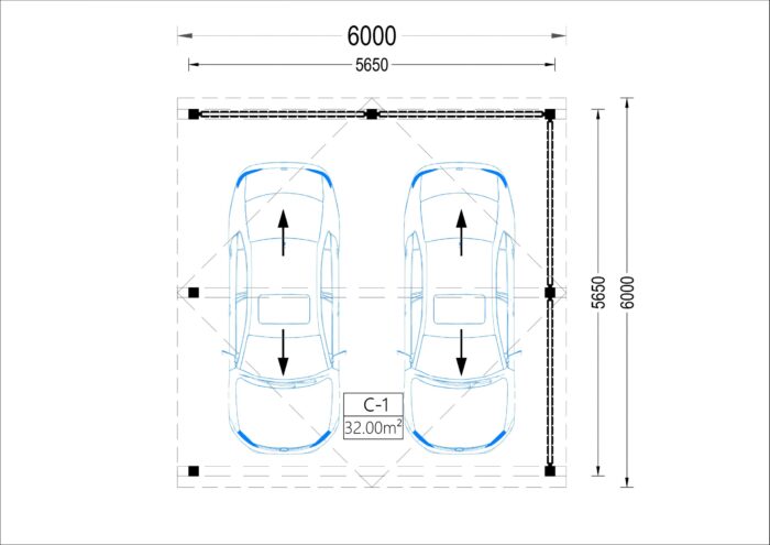 Doppelcarport mit Seitenwand Sandra +, 6x6 m