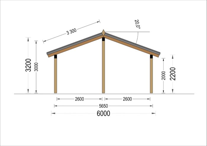 Doppelcarport mit Seitenwand Sandra +, 6x6 m