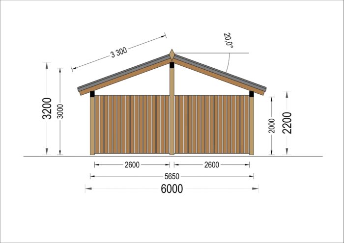 Doppelcarport mit Seitenwand Sandra +, 6x6 m