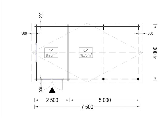 Carport aus Holz 4x5 m mit Schuppen und Seitenwand (44mm), 4x2.5m