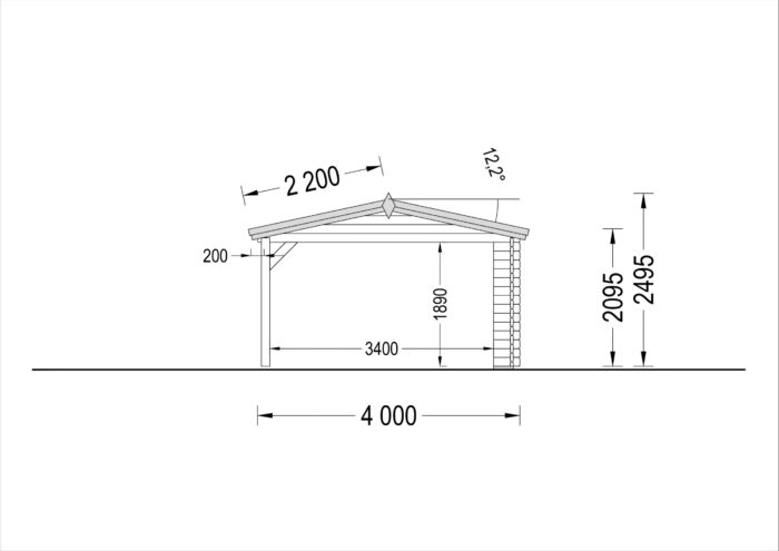 Carport aus Holz 4x5 m mit Schuppen und Seitenwand (44mm), 4x2.5m