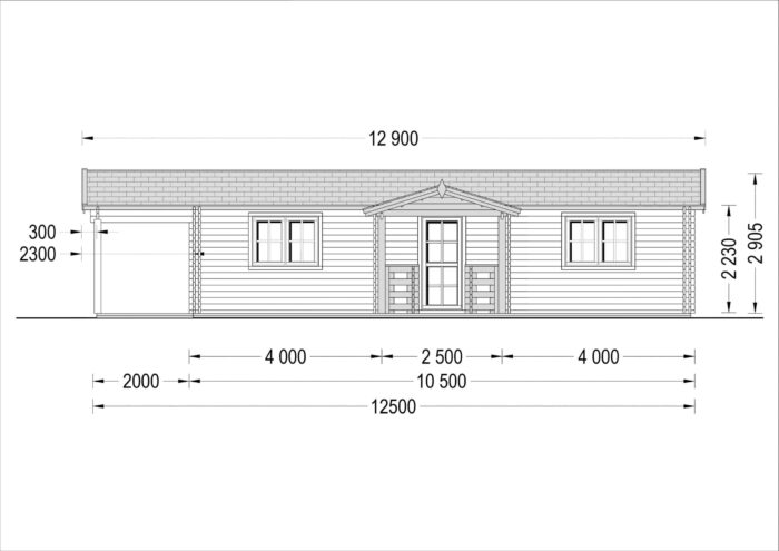 Blockbohlenhaus DORIS (44 + 44 mm) 63 m² mit Terrasse