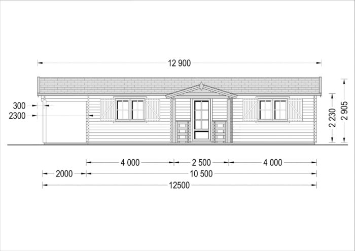 Blockbohlenhaus DORIS (44 mm) 63 m² mit Terrasse