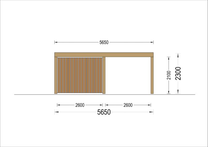 Carport aus Holz für 2 Autos mit Schuppen und Seitenwand, 7.6x5.6 m