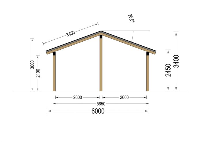 Carport aus Holz mit L-förmiger Wand LISA, 3.2x6 m