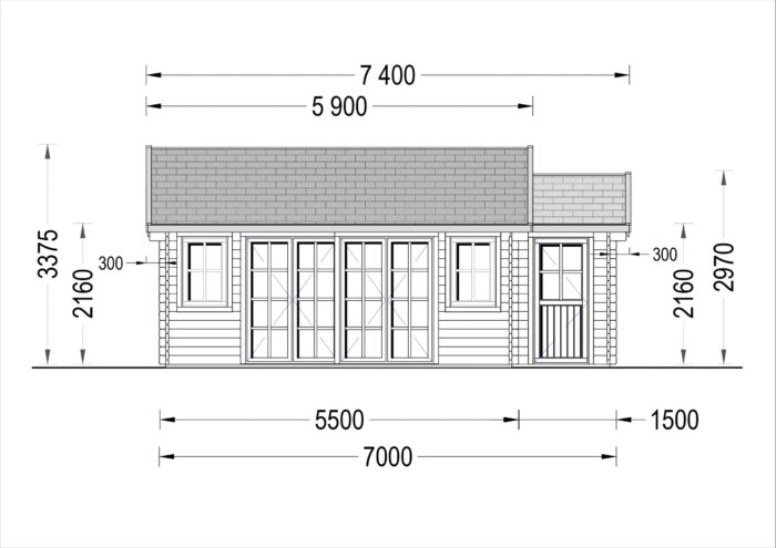 Blockbohlenhaus ERWIN (44 mm) 28 m²