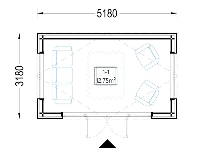 Gartenhaus ERMONES (34mm + Holzverschalung), 5x3m, 15m²