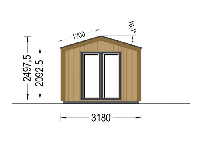 Gartenhaus ERMONES (34mm + Holzverschalung), 5x3m, 15m²