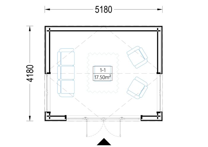 Gartenhaus ERMONES (34mm + Holzverschalung), 5x4m, 20m²