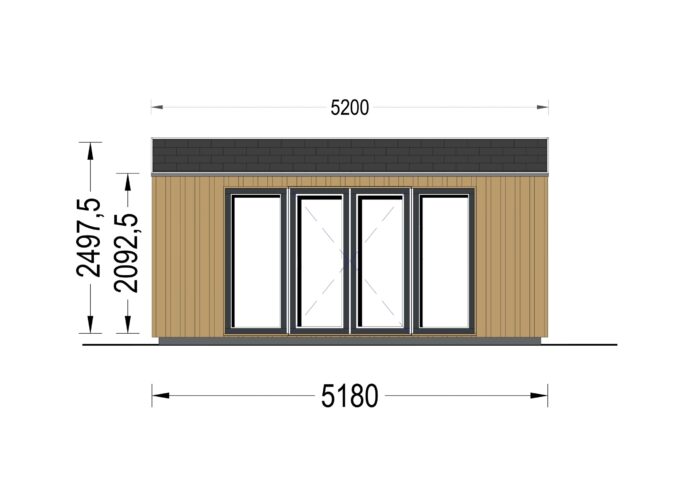 Gartenhaus ERMONES (34mm + Holzverschalung), 5x4m, 20m²