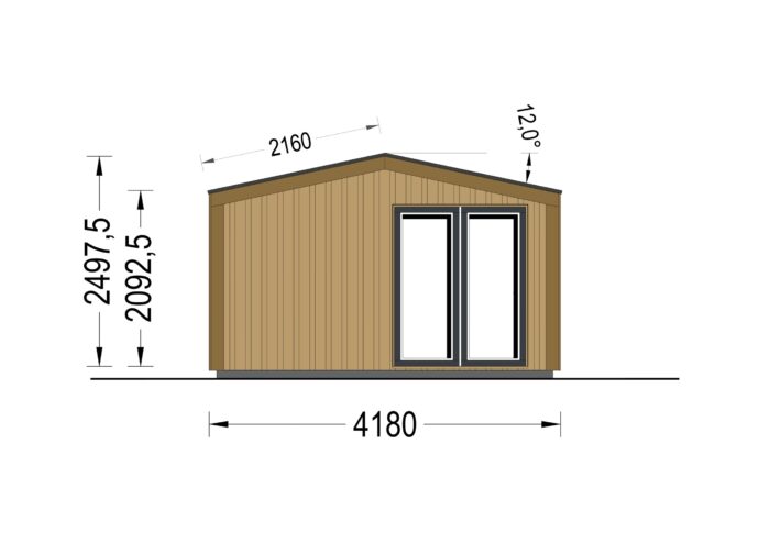 Gartenhaus ERMONES (34mm + Holzverschalung), 5x4m, 20m²