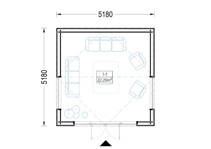 Gartenhaus ERMONES (34mm + Holzverschalung), 5x5m, 25m²