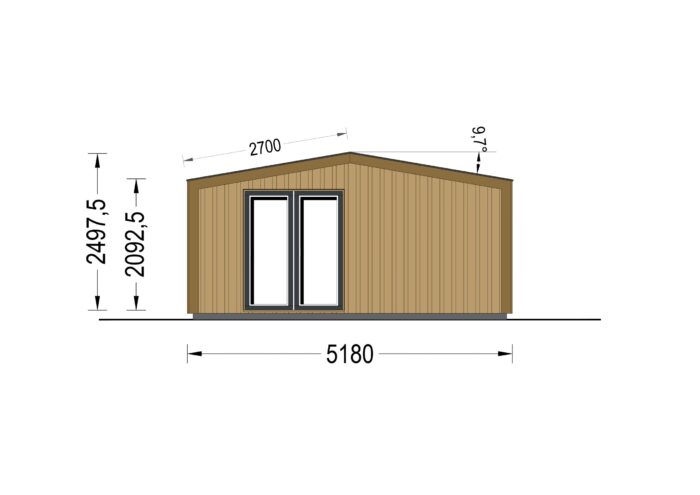 Gartenhaus ERMONES (34mm + Holzverschalung), 5x5m, 25m²