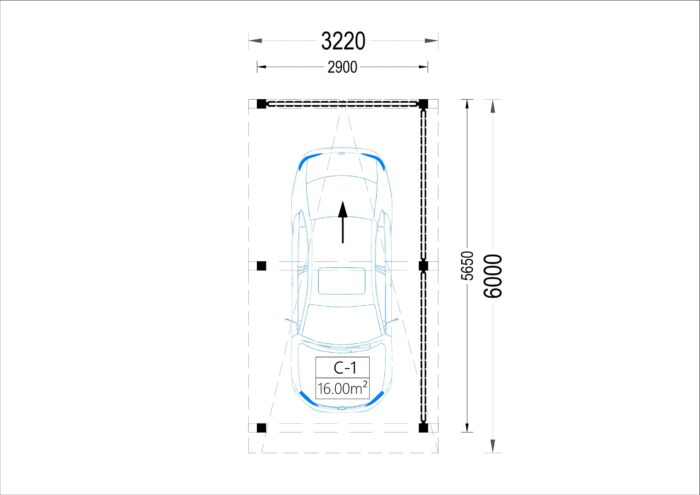 Carport mit L-förmiger Wand, 6x6m