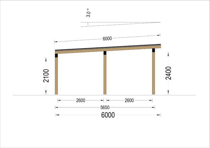 Carport mit L-förmiger Wand, 6x6m