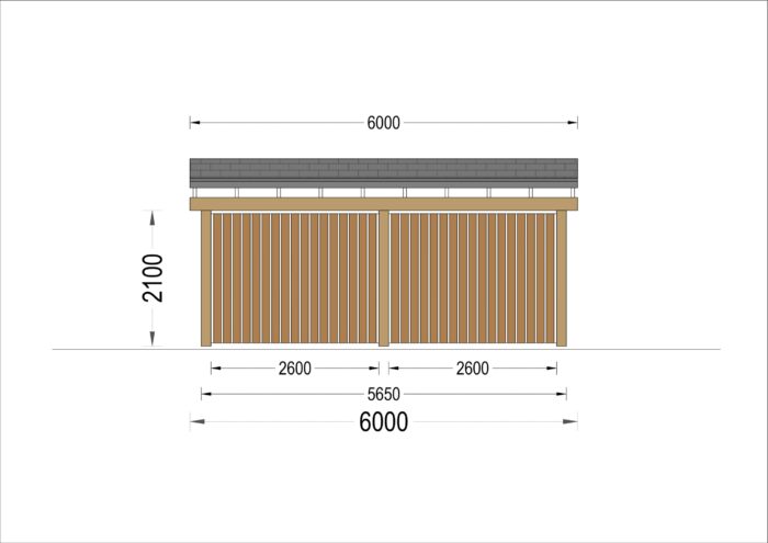 Carport Luna Duo für 2 Autos mit L-förmiger Wand F, 6x6 m