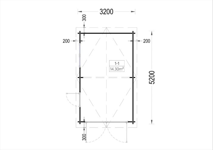 Einzelgarage aus Holz(44 mm), 3.2x5.2m, 16 m²