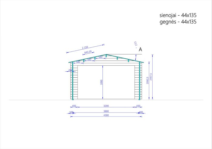 Einzelgarage aus Holz (44 mm), 4x7.5 m, 30 m²