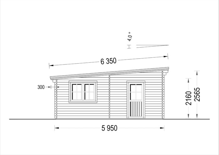 Einzelgarage mit Pultdach (44 mm), 4x6 m, 24 m²