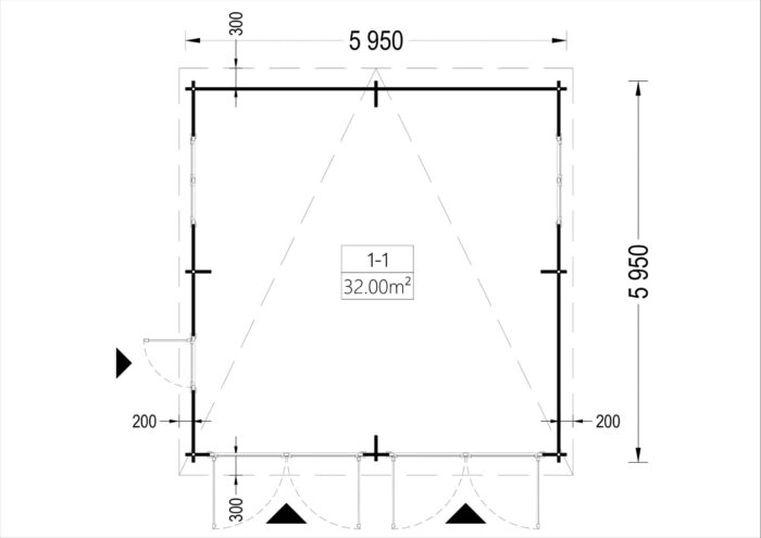 Doppelgarage aus Holz mit Pultdach (44mm) 6x6m, 36m²