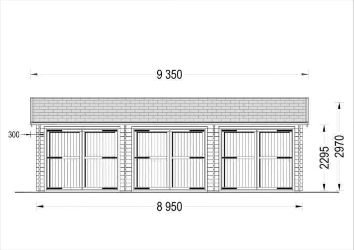 Dreifachgarage aus Holz (44mm), 9x6m, 54m²