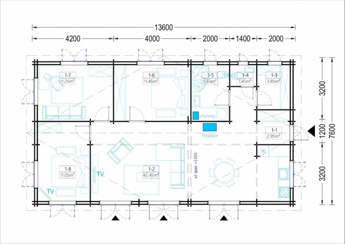 Blockbohlenhaus BERNAU (44 + 44 mm) 103 m²