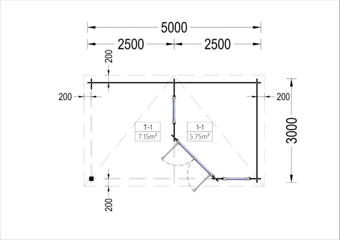 Gartenhaus mit Terrasse KATI (28 mm), 5x3 m, 7.5 m² + 7.5 m²