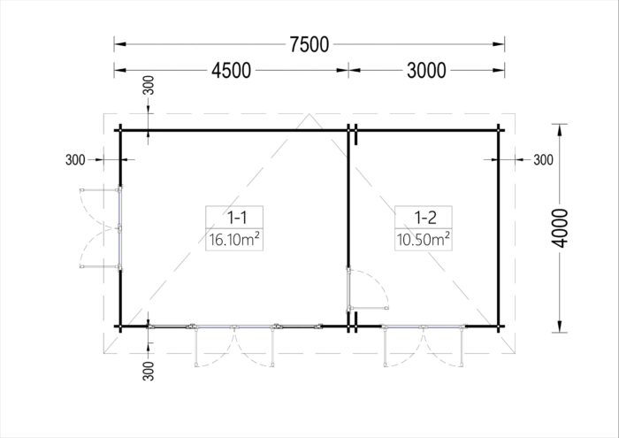 Blockbohlenhaus MARINA (44 mm) 30 m² inkl. Fußboden