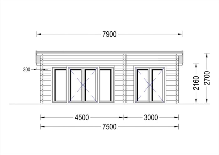 Blockbohlenhaus MARINA (44 mm) 30 m² inkl. Fußboden