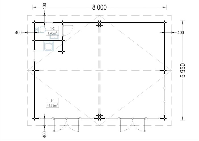 Premium Blockbohlenhaus MARTIN (44 mm) 48 m²