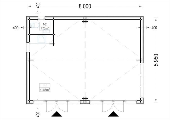 Blockbohlenhaus MARTA Modern 44mm + Holzverschalung 48m²