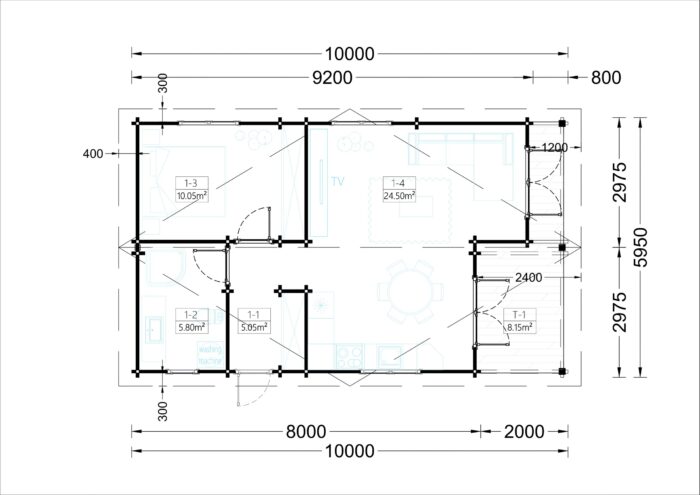 Blockbohlenhaus MATREI (66mm), 6x10m, 60m²