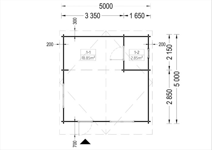 Gartenhaus NELE (44mm), 5x5m, 25m²