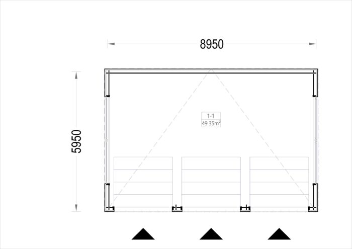 Dreifachgarage mit Flachdach (34mm + Holzverschalung), 9x6m, 54m²