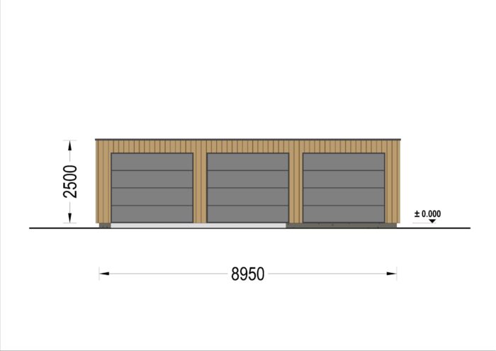 Dreifachgarage mit Flachdach (34mm + Holzverschalung), 9x6m, 54m²