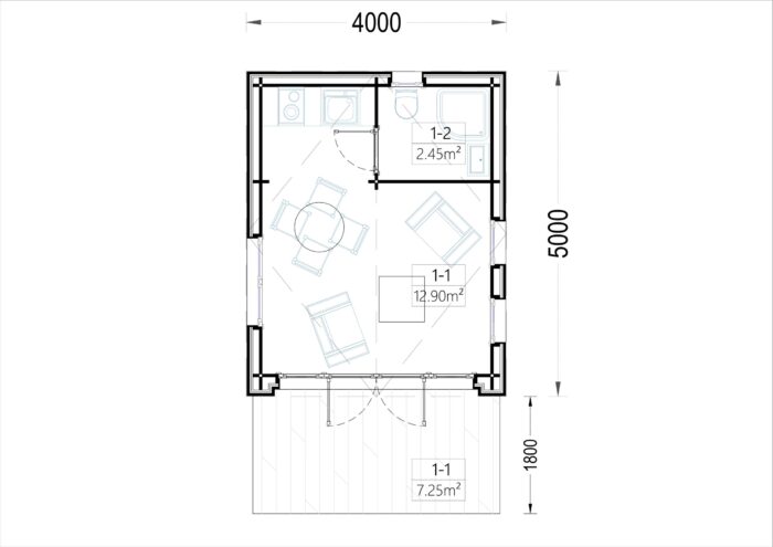 Blockbohlenhaus SUSI (44mm + Holzverschalung), 20m²