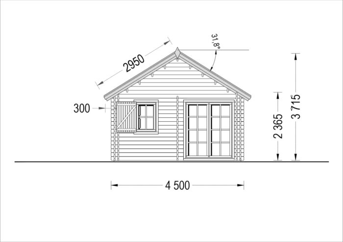 Blockbohlenhaus mit Schlafboden SALLY (44 + 44mm), 27m² Isoliert