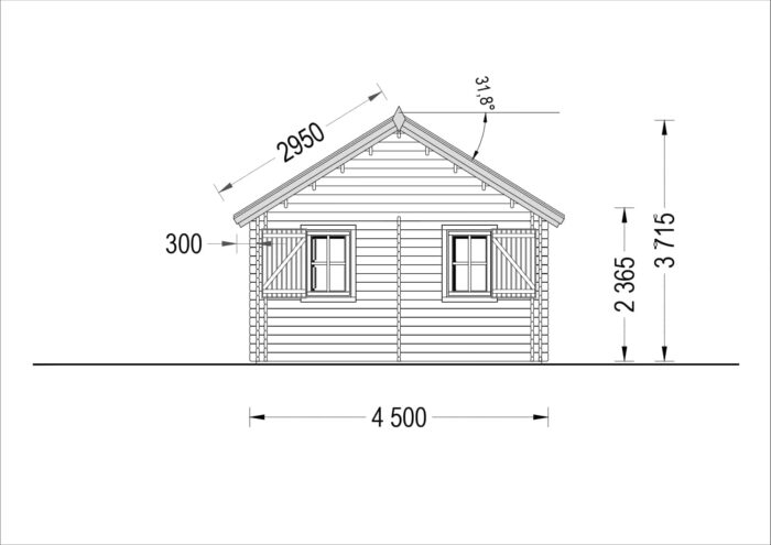 Blockbohlenhaus mit Schlafboden SALLY (44 + 44mm), 27m² Isoliert