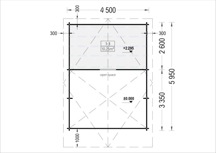 Blockbohlenhaus mit Schlafboden SALLY (44mm), 27m²