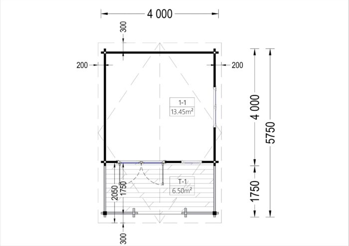 Gartenhaus aus Holz SABINE, 4x5.75 m, 16 m² + 7 m² Terrasse