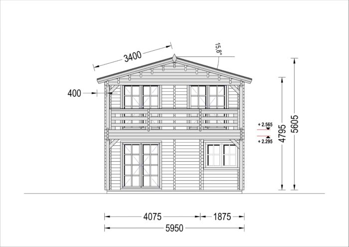 Blockbohlenhaus TURIN (44 + 44 mm), 100 m² + 20m² Terrasse