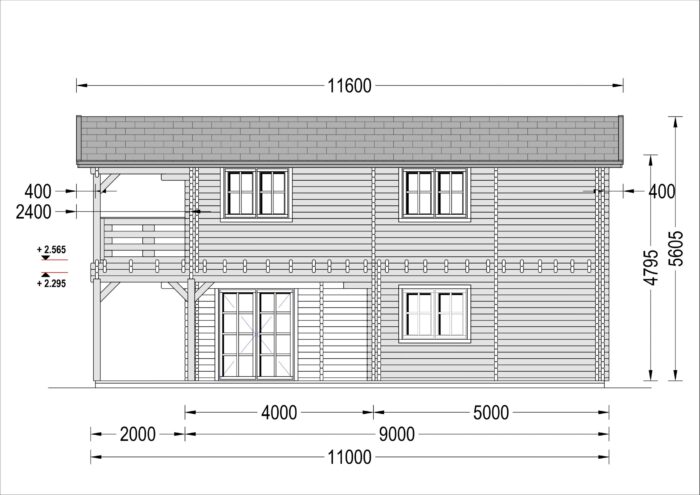 Blockbohlenhaus TURIN (44 + 44 mm), 100 m² + 20m² Terrasse