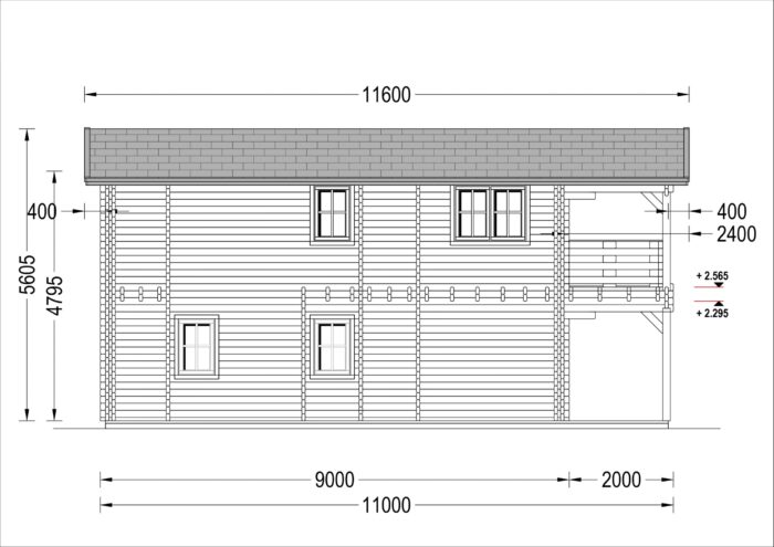 Blockbohlenhaus TURIN (44 + 44 mm), 100 m² + 20m² Terrasse