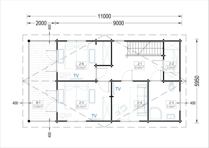 Blockbohlenhaus TURIN (66 mm), 100 m² + 20m² Terrasse