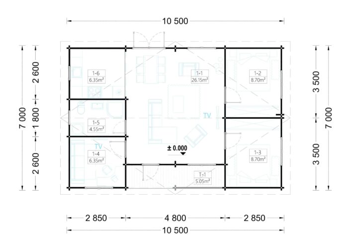 Premium Blockbohlenhaus ULRICH, 70m²