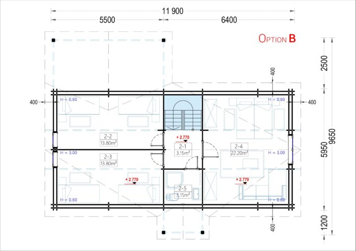 Blockbohlenhaus VERENA (44 + 44mm), 127m²