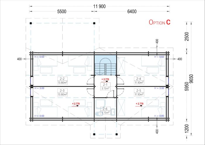 Blockbohlenhaus VERENA (44 + 44mm), 127m²